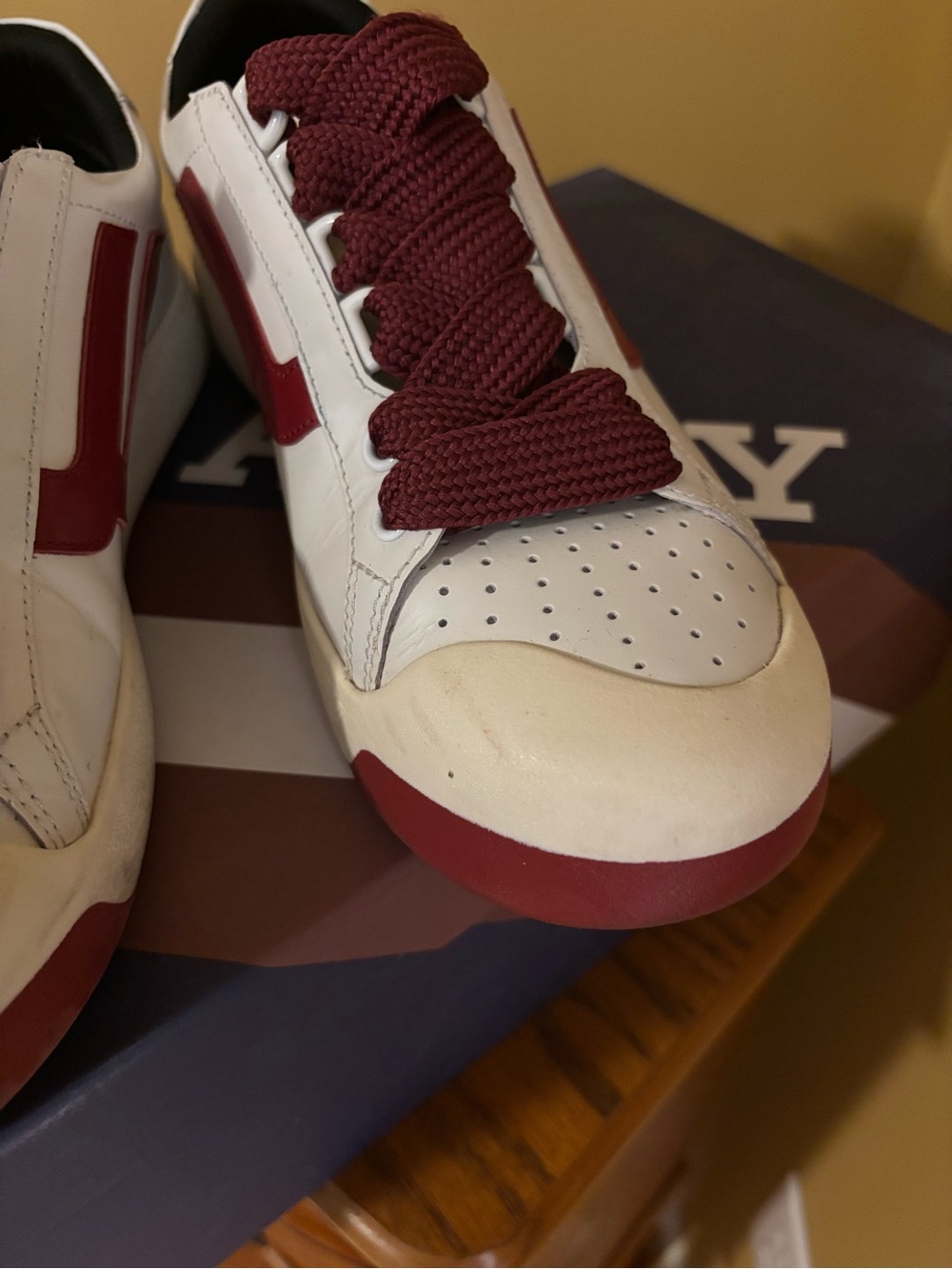 Bally Men’s White Sneakers with Burgundy Accents - Picture 10 of 12